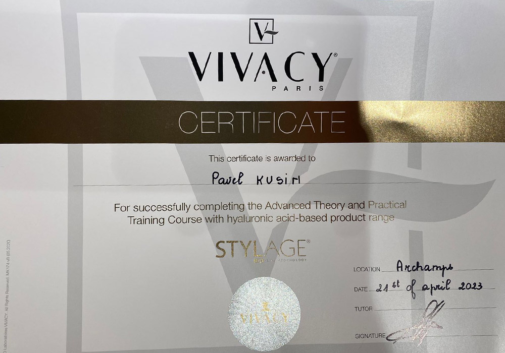 сертификат с обучающего курса от компании VIVACY